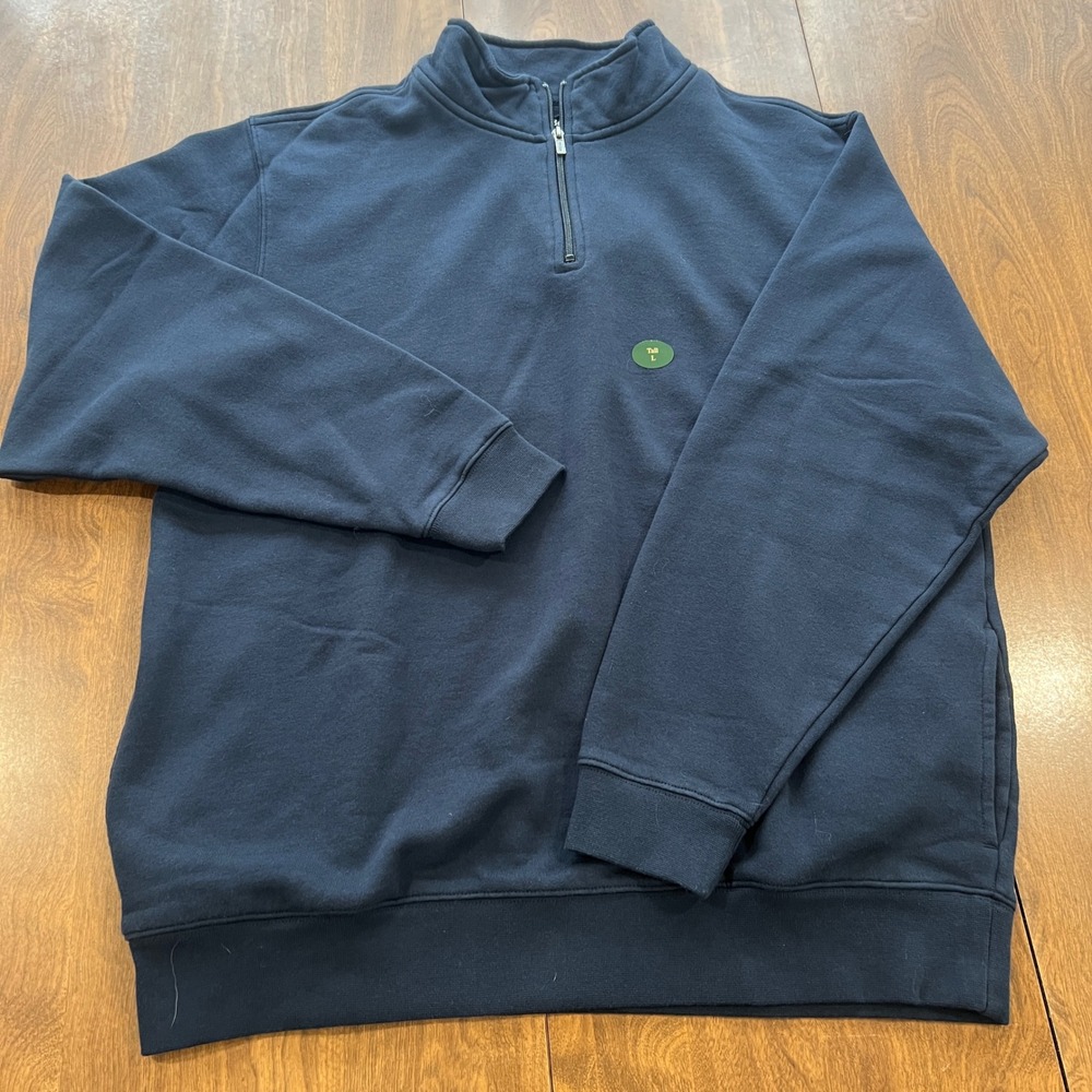 LL Bean 1/4 Zip Pullover Navy Blue Sweatshirt Mens L Tall NEW